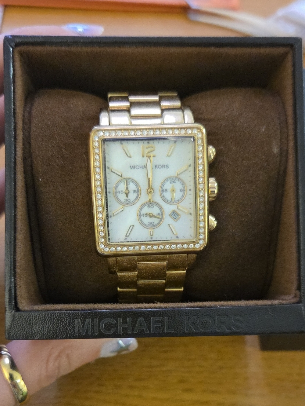 Michael Kors 2000s Rhinestone Square Face Gold Watch *Needs Battery*